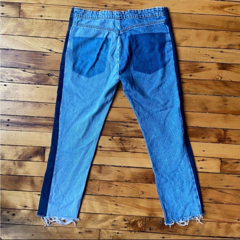 Zara Trf Patchwork Two-tone Jeans Size 6 Mid Rise Row Hem Straight Leg Like New - Picture 3 of 5